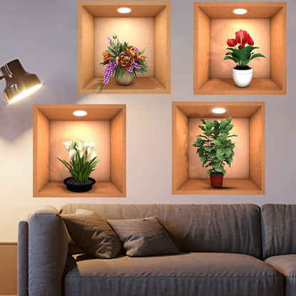 Green Plant Potted 3D Wall Stickers (Set of 4)